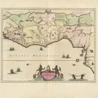 Kaart van Joannis Blaeu uit de tweede helft van de 17de eeuw toen de Nederlandse slavenhandel in omvang toenam.