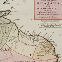 Kaart van de Wilde Kust met de kolonies Essequebo, Demerary en Berbice in het huidige Guyana (uit: Tegenwoordige Staat van America II, CDED).